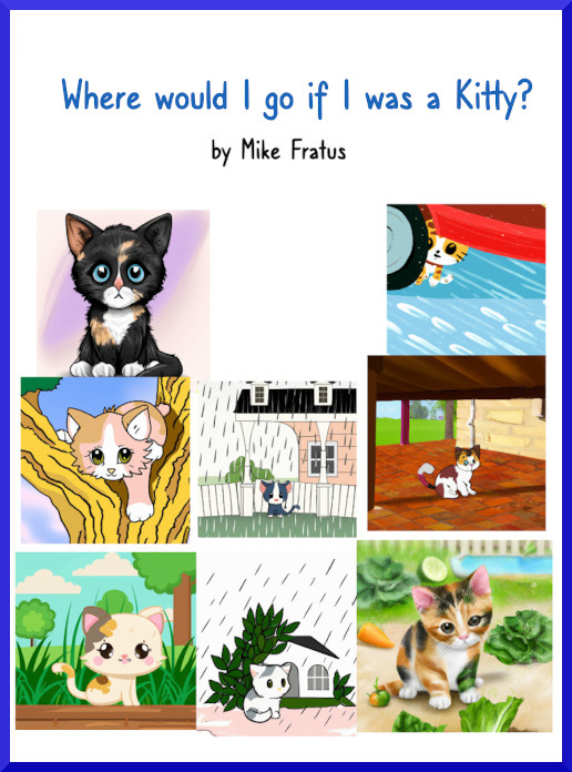 Front cover of my book showing lots of cute kitties.